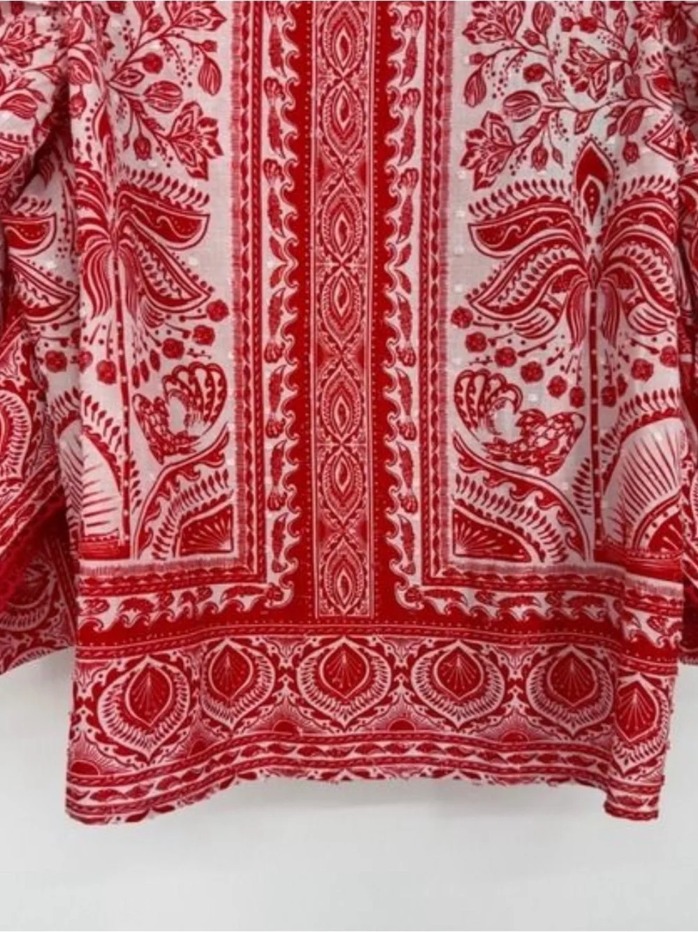 FARM Rio Red Paisley Puff-Sleeve Blouse
